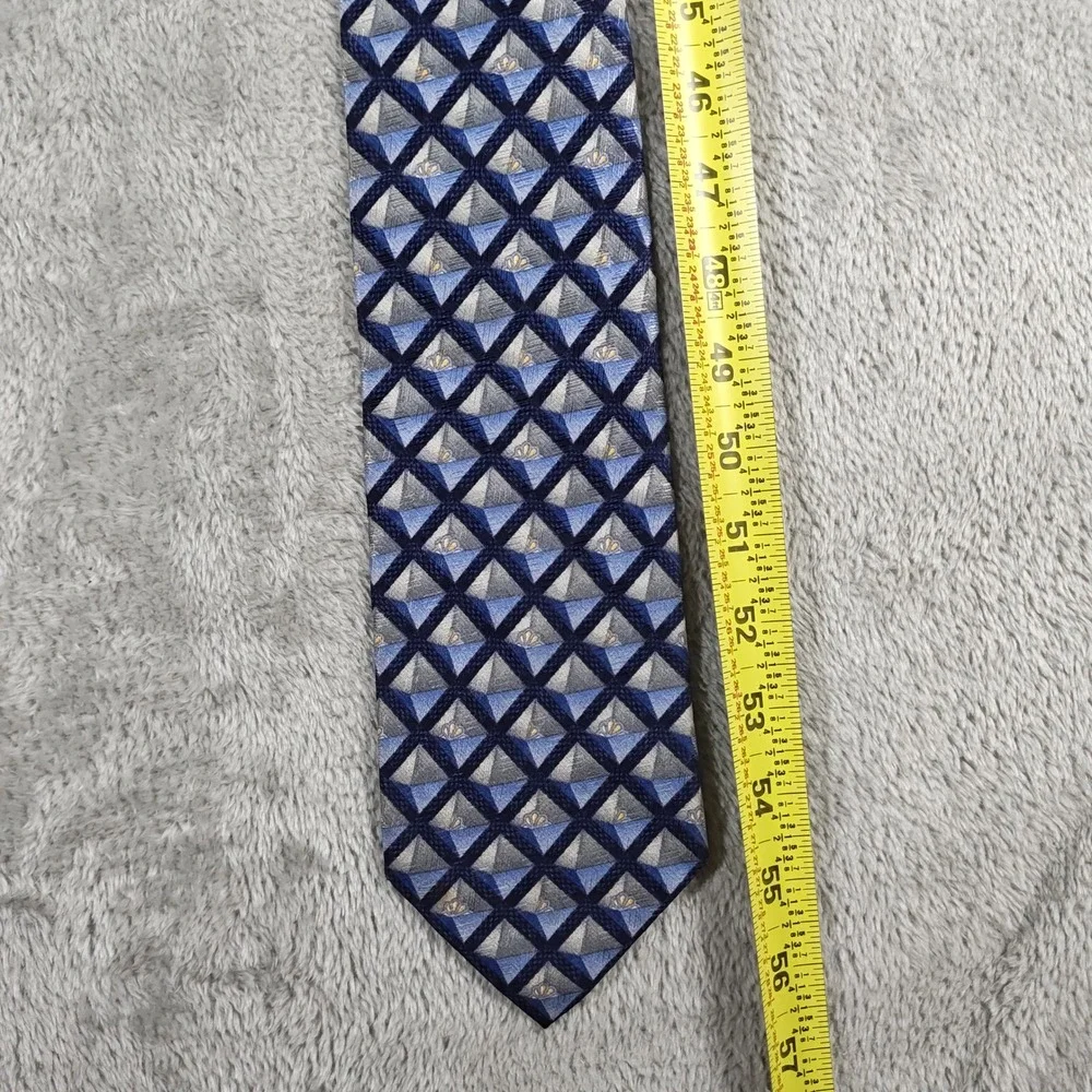 Vintage Ermenegildo Zegna Tie Mens 56X4 Blue Geometric Grid Silk Made In Italy